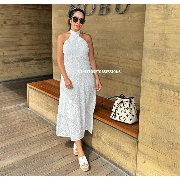 🤍 ZARA Halter Midi Dress NWT | Oyster White Open Back Textured M - Picture 14 of 16